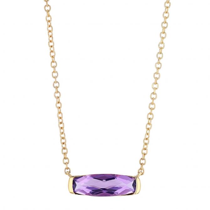 Amethyst Necklace with Half Bezel in Yellow Gold, 18"